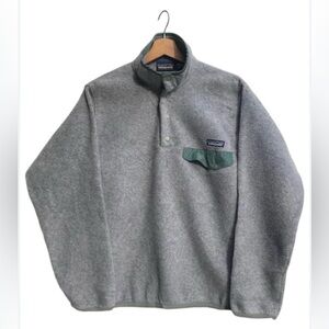 Vintage Patagonia Synchilla Snap-T Fleece Pullover Grey Green Trim XL